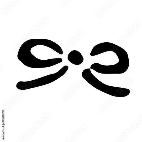 筆文字風の和風リボン、手書きの可愛い蝶結びアイコンのモノクロベクターイラスト
