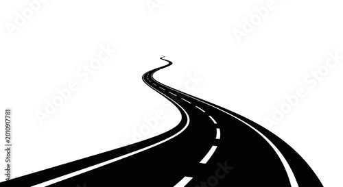 Winding black asphalt road isolated on white background