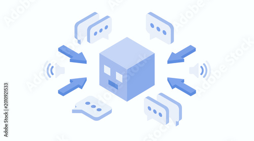 Central cube processing information from multiple sources concept.