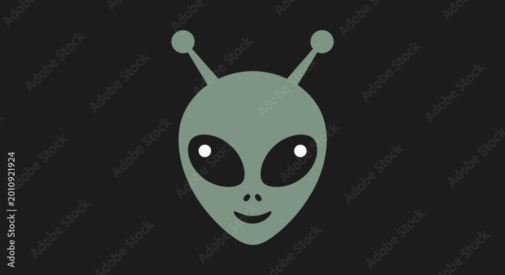 Naklejka premium Friendly Alien Head Icon with Antennae and Big Eyes on Dark Background