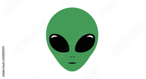Photos Green Alien Face with Large Black Eyes - Extraterrestrial Being Concept