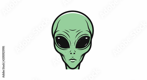 Foto Green Alien Head Illustration, Extraterrestrial Being Face, Sci-Fi Concept
