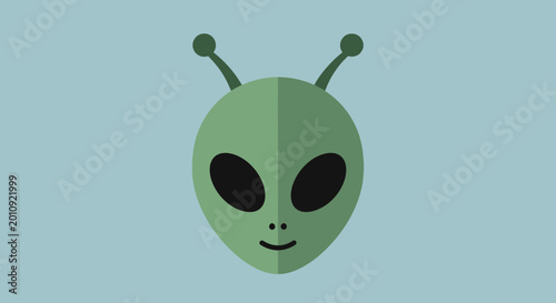 Quadro su tela Green alien head with antennae, smiling, flat design, vector illustration