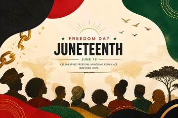Global Juneteenth Celebration Background with Unity Silhouettes and World Map Elements