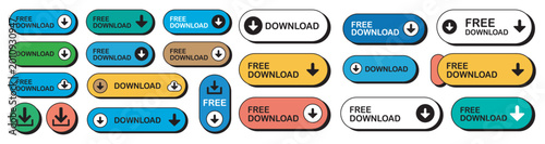 Foto Set of colorful download button icons Vector