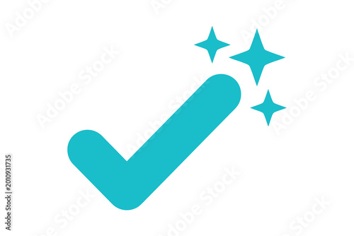 Schilderij op canvas Turquoise check mark with sparkling stars approved confirmation agreement verifi