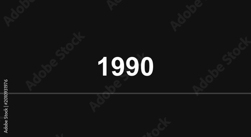 1990 minimalist animation white text title card on solid black background