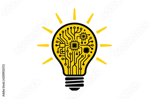Light bulb with integrated circuit pattern symbol of innovation and technology brain network technology innovation