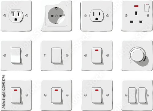 Photos Vector Set of Electrical Outlets, Switches, and Dimmers for Home, Wiring, and Po