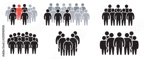 Принти на полотні Pictograms representing groups of people icons with one individual highlighted i
