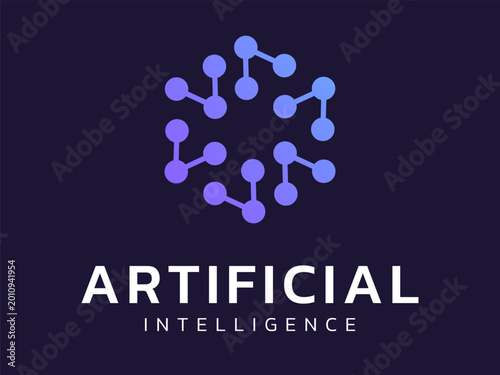 Artificial intelligence with hexagon network connecting shapes technology logo vector illustration design concept, representing futuristic technology, digital transformation, AGI, AI, advanced tech.