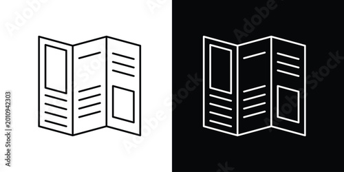Εκτύπωση καμβά Single icon of two tri-fold brochures are shown side-by-side in line art on a wh