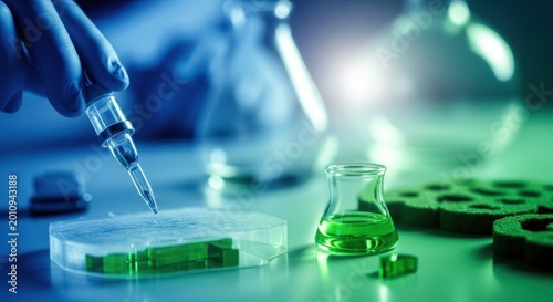 Scientific Laboratory Experiment with Syringe and Chemical Solutions.