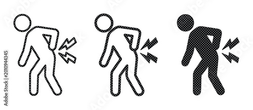 Fotografia Back pain icon set with 3 vector silhouettes, lower back ache and spinal injury