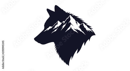 Wolf Head Silhouette with Mountain Landscape Inside