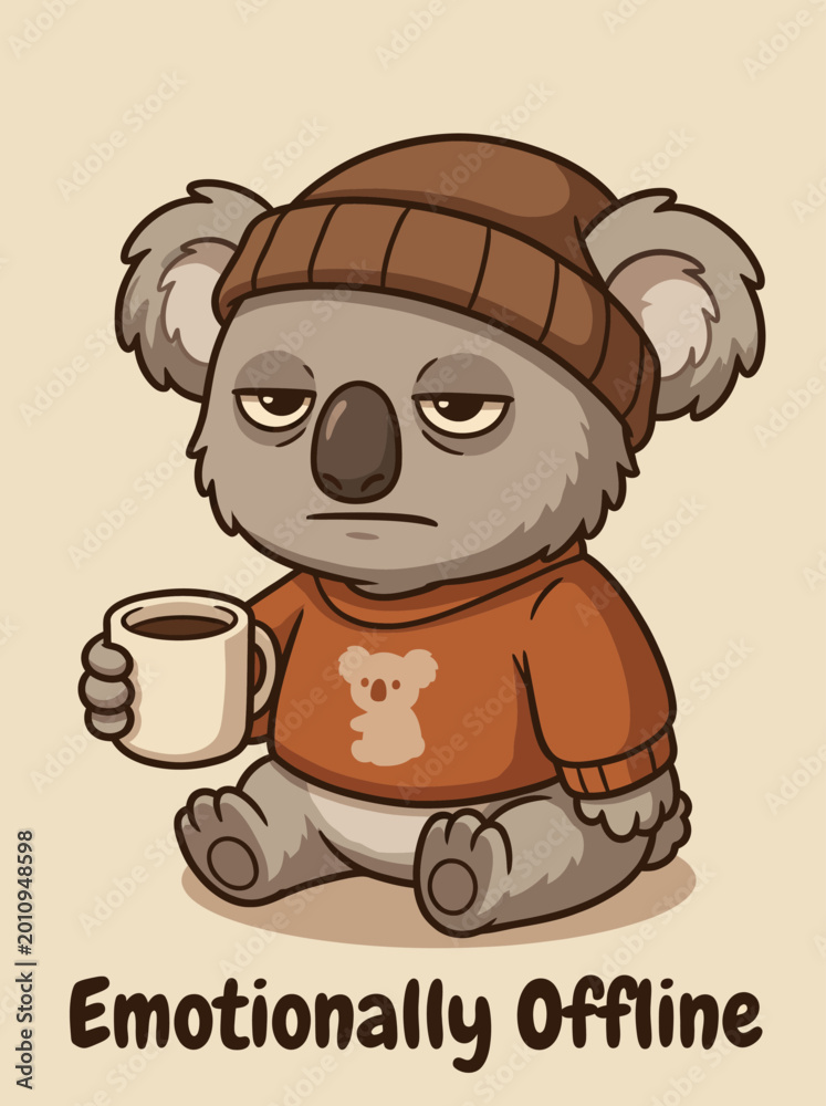 Naklejka premium Koala wearing brown hat and sweater.