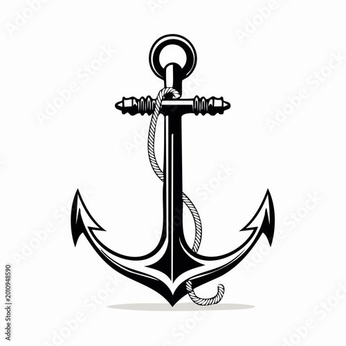 Black and White Anchor with Rope Illustration