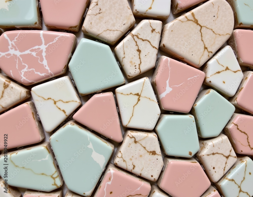 Fototapeta premium Colorful Mosaic Pastel Ceramic Tiles White Background