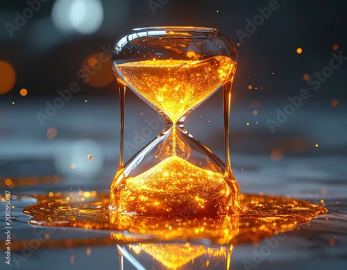 Melting Golden Hourglass With Glowing Liquid Sand Symbolizing Time Running Out And Urgency