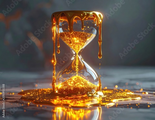 Melting Golden Hourglass With Glowing Liquid Sand Symbolizing Time Running Out And Urgency