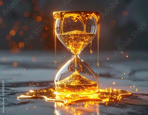 Melting Golden Hourglass With Glowing Liquid Sand Symbolizing Time Running Out And Urgency