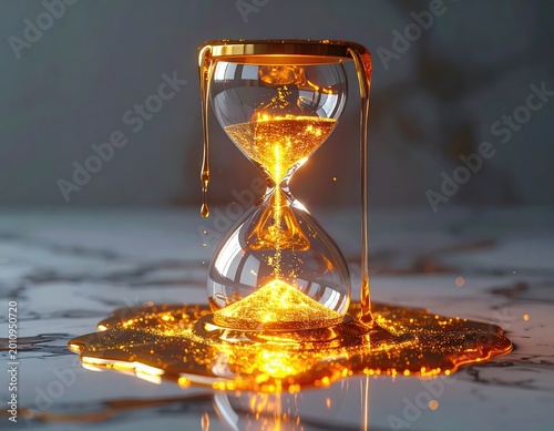 Melting Golden Hourglass With Glowing Liquid Sand Symbolizing Time Running Out And Urgency