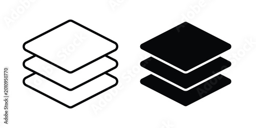 Multiple Layers icon vector glyph and thin stroke collection