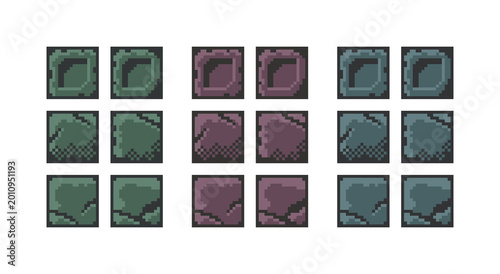 Konstfotografi A set of pixel art 2D Brick Wall Texture, dungeon tile set design with shadowing