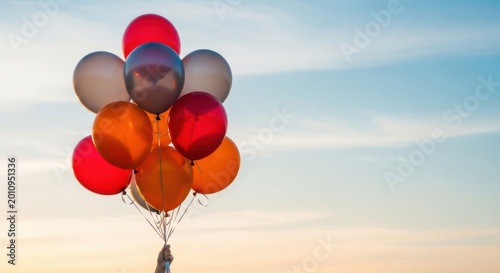 Colorful balloons floating in the sky with a clear background
