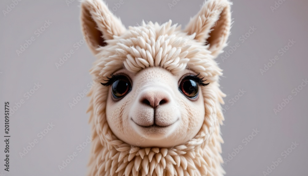 Fototapeta premium Closeup Cute Plush Llama Toy with Soft Pastel Background