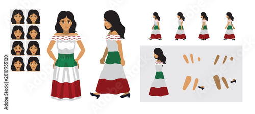 Hispanic Woman Front Side Walking Animation Parts Emotions
