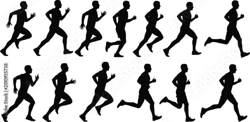 Bilde på lerret Silhouette collection of male runner motion sequence showing stride cycle runnin
