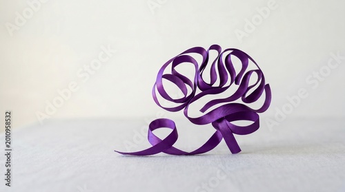 purple awareness ribbon shaped subtly into brain form, symbolic healthcare campaign concept.