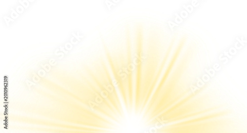 Bright golden sun flare with shimmering particles on transparent background