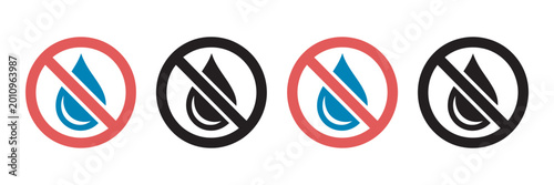 Free Download No waterproof warning icon set, water drop forbidden and liquids prohibited signs, water restriction and protection limitation concept, clean modern vector illustration - GFXLoad