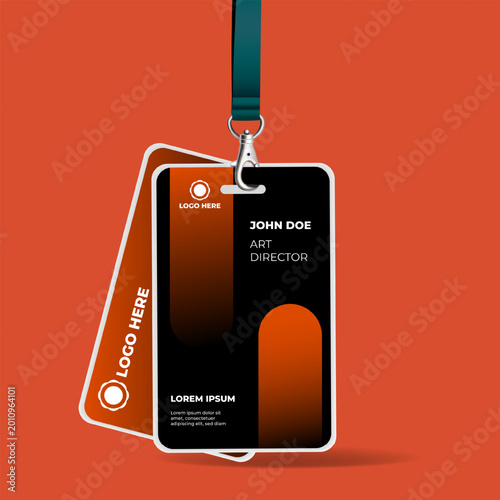 Modern Vertical ID Card Mockup with Lanyard and Corporate Orange Design