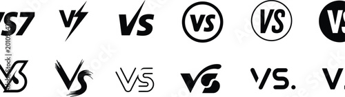 Photos Versus, VS logo icon set with competitive face-off symbols for gaming sports and comparison branding, modern vector illustration collection