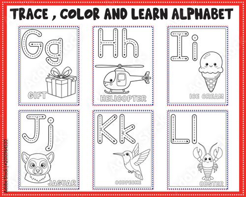 Fotografía ABC alphabet tracing and coloring worksheet for kids printable, trace color and