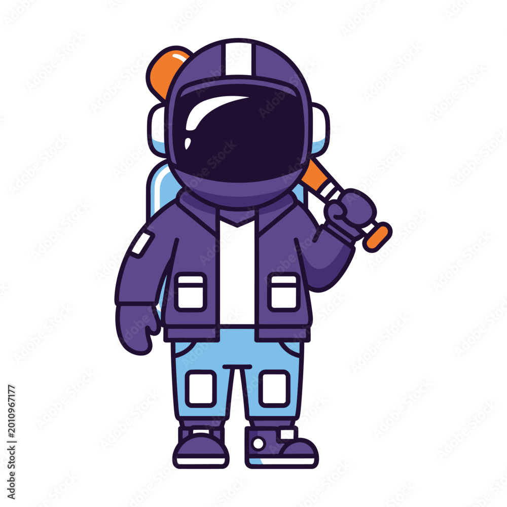 Fototapeta premium Astronaut Player Holding A Baseball Bat Wearing A Space Suit With A Modern Urban Jacket Style