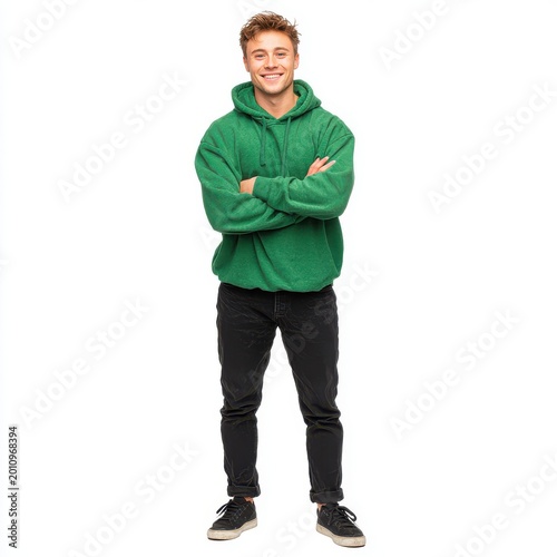 Australia handsome gen Z boy with short dark brown hair isolated on a white background