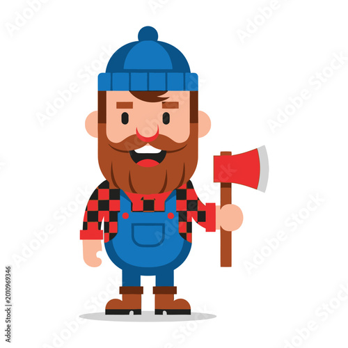 Lumberjack cartoon character with axe and plaid shirt