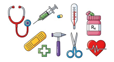 Medical tools and equipment cartoon vector pack, healthcare icons