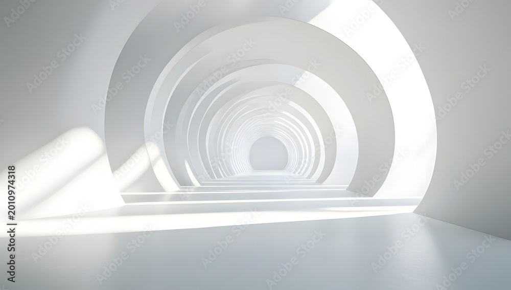 Obraz premium Minimal abstract white scene with floating circular forms and soft lighting