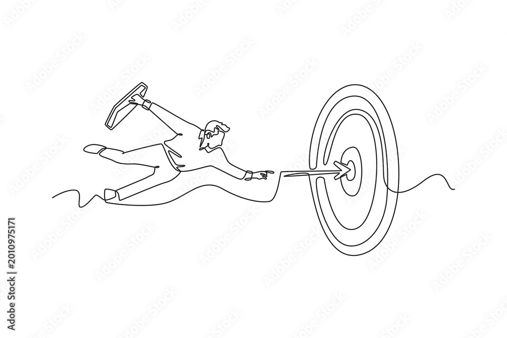 Obraz premium Employees reaching professional targets. Moving towards goal. Career growth concept. Single line draw design. Vector graphic illustration