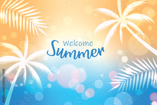 Bild auf Leinwand welcome summer background with palm trees and bokeh lights high quality professi