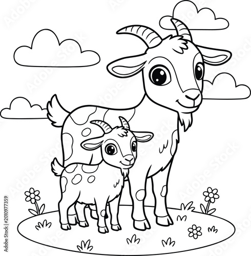 A mother goat and a baby goat vector