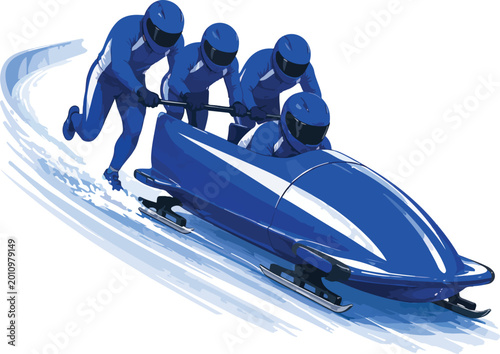 Bild auf Leinwand Four-man bobsled team racing down an icy track bobsleigh