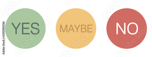 Quadro su tela Decision sticker showing yes maybe no options, green yellow red circular signs,