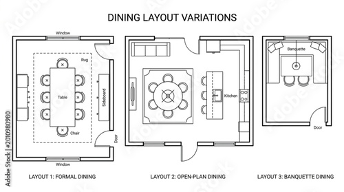 Canvas-taulu Architectural Blueprint Dining Layout Variations Design.