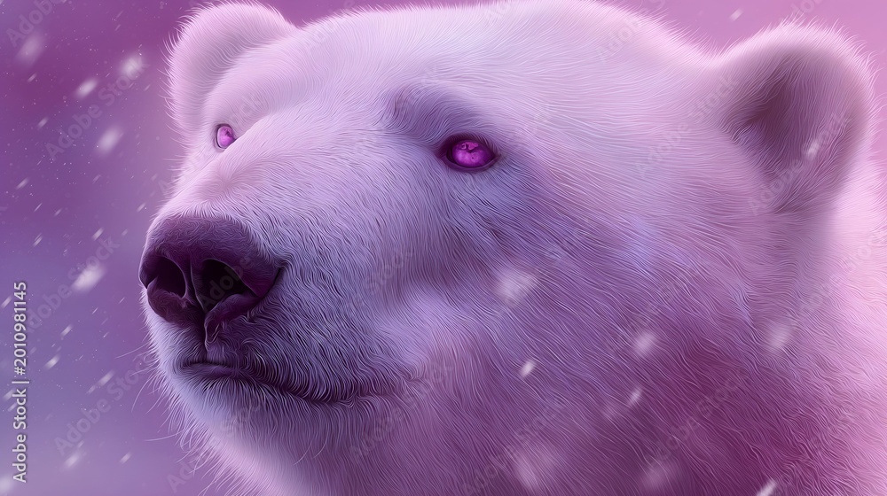 Naklejka premium A majestic polar bear gazes upward against a dreamy pastel backdrop, embodying the beauty and mystery of Arctic wildlife. A stunning visual experience.